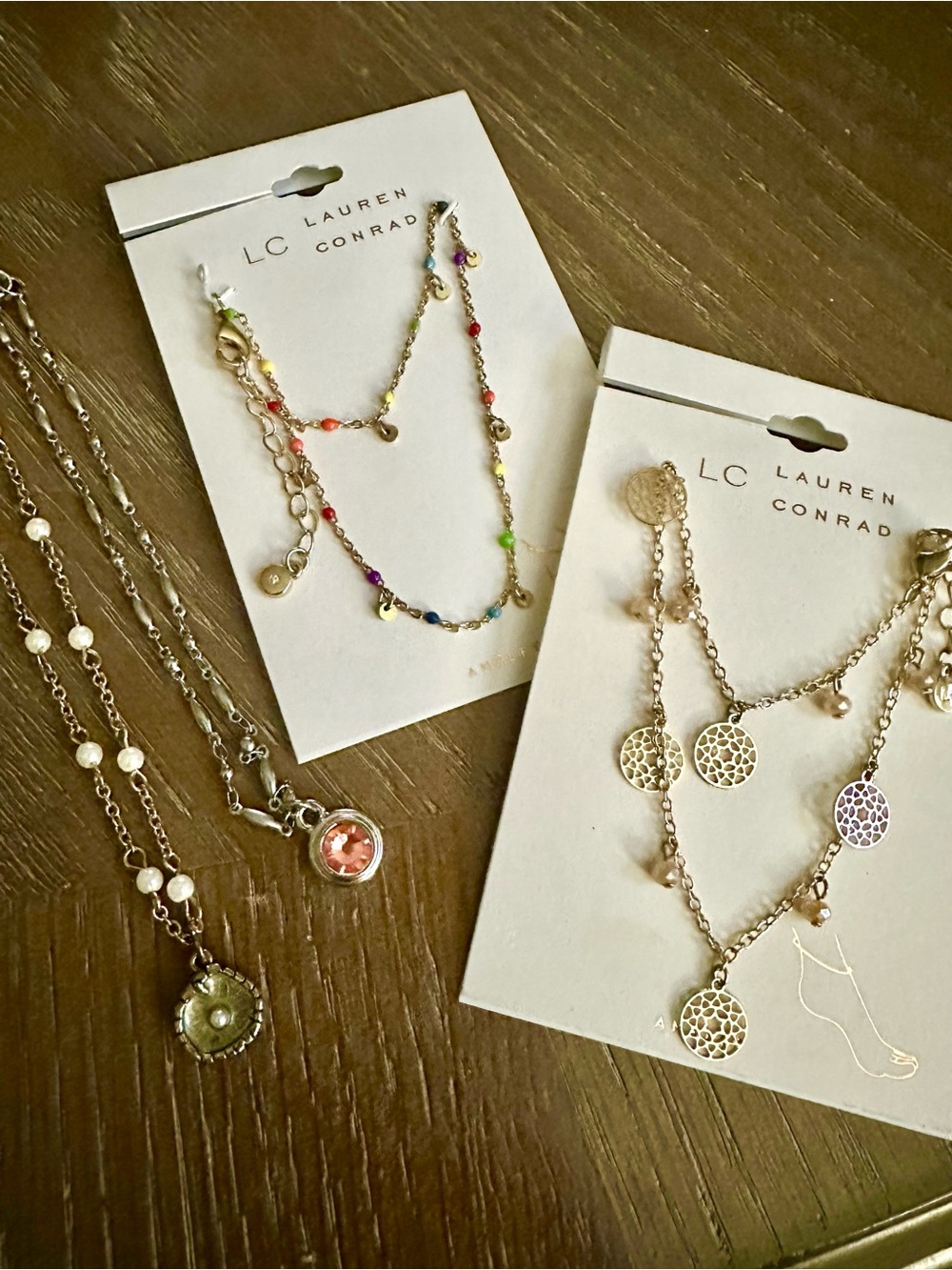 LC Lauren Conrad Gold-Tone Ankle Bracelets with Multicolor Beads. Set of 4.
